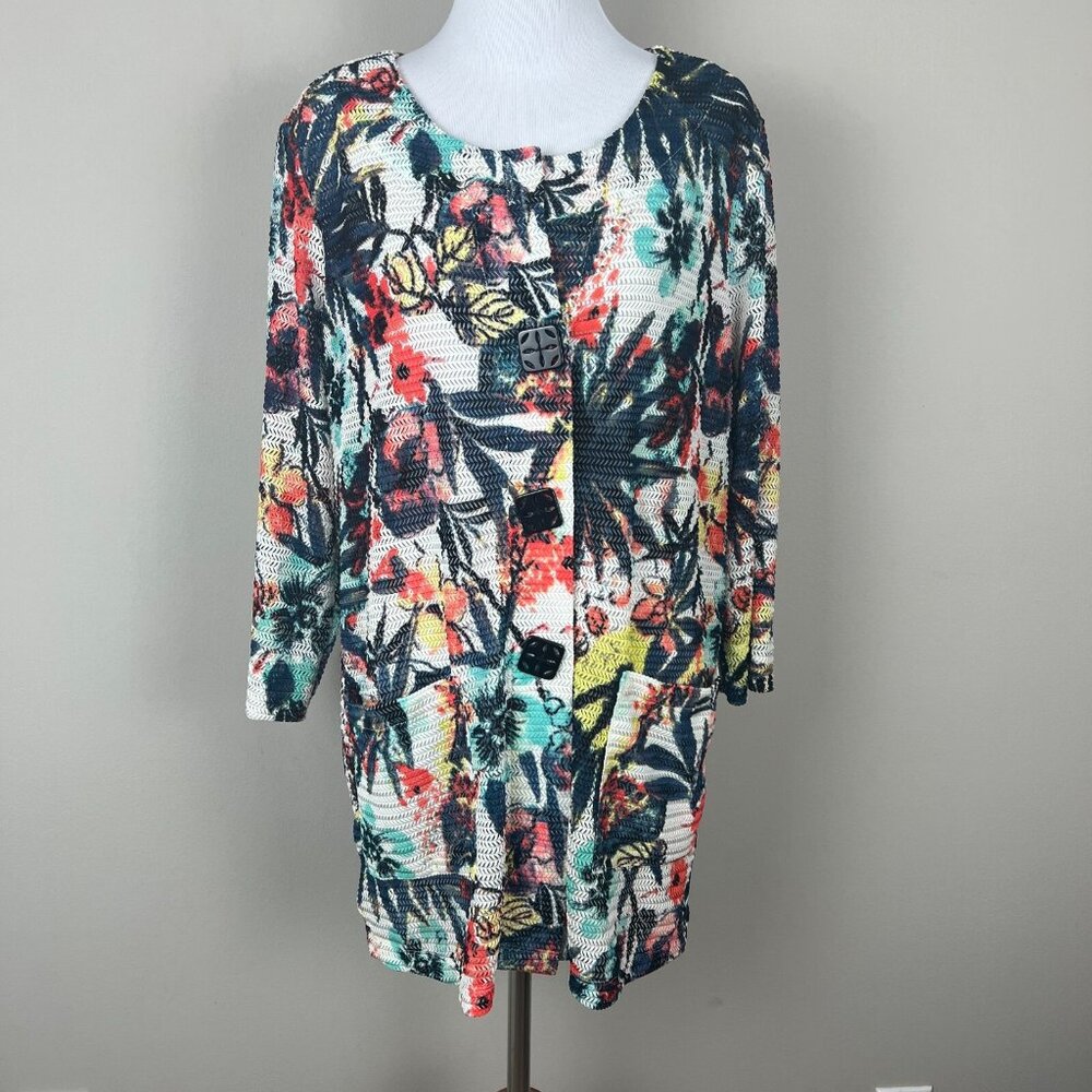Ali Miles Tunic Cardigan Sweater Womens Small Multicolor Button Up Knit Artsy‎ S